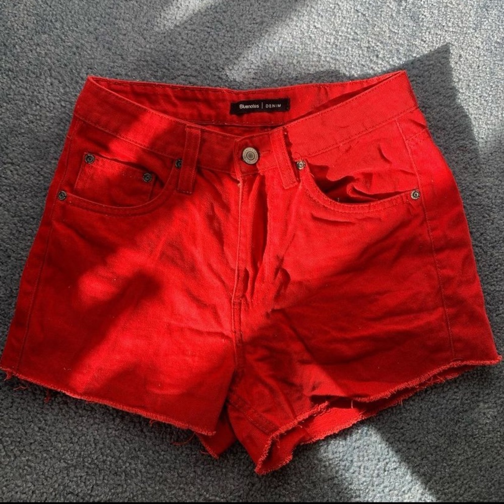 Red jean shorts
